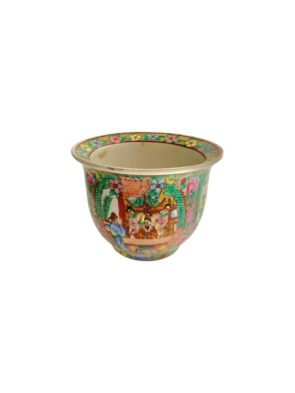 Planter Small Porcelain Rose Medallion Design Vintage Hand Made Oriental Decor